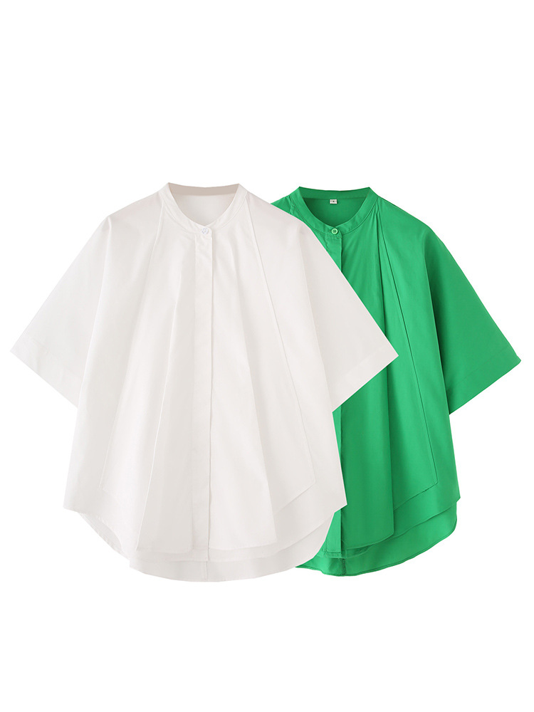 2005 Layered Layered Style Short Front and Long Back Design Loose Raglan Sleeves Silhouette Round Neck Casual Shirt for Women