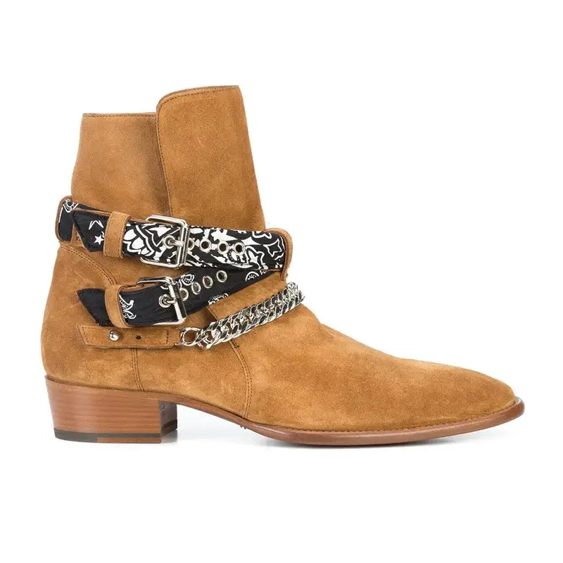 Summer European and American Chain Chelsea Boot Chelsea Boots Men's Genuine Leather Pointed Toe Boots Men's British Style Trendy