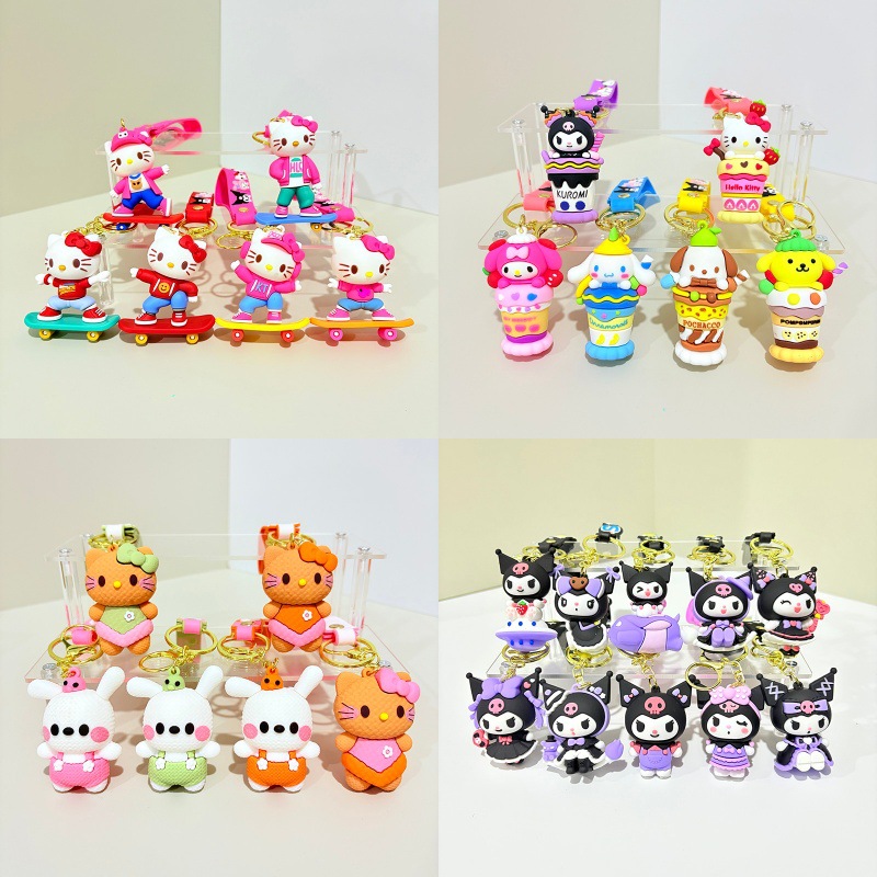 Cartoon Sanrio Series Kt Cat Kuromi Big-Eared Dog Keychain Student Backpack Pendant Best Friend Couple Gift
