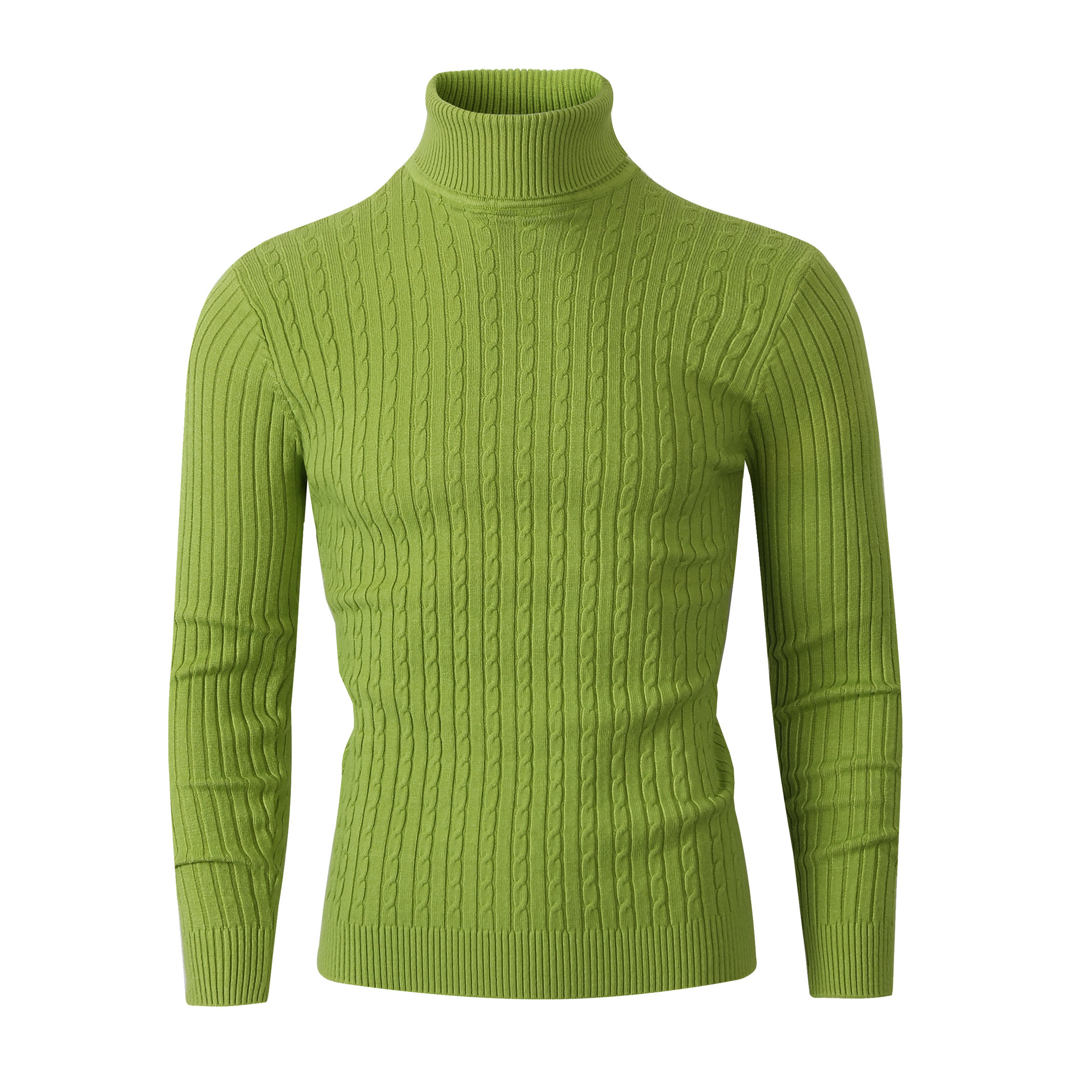 European and American Style Autumn and Winter Men's Casual Slim-fit High Collar Jacquard Sweater Fashionable Simple Solid Color All-match Base Sweater