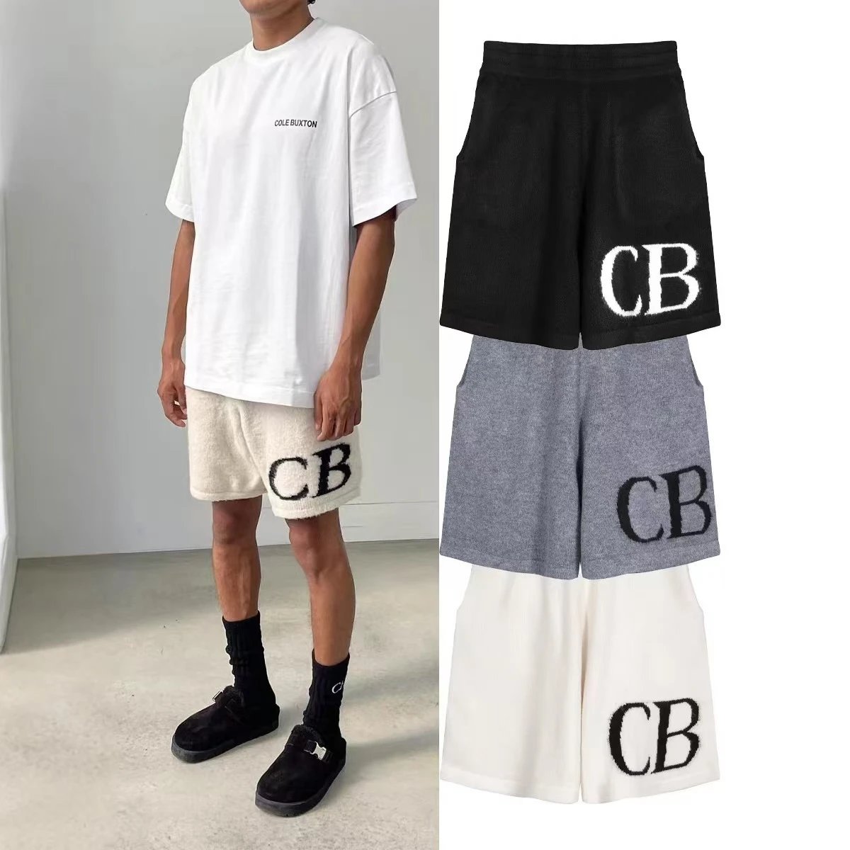 Co & le B- ux * ton jacquard letter logo wool drawstring CB shorts simple straight casual pants -6041