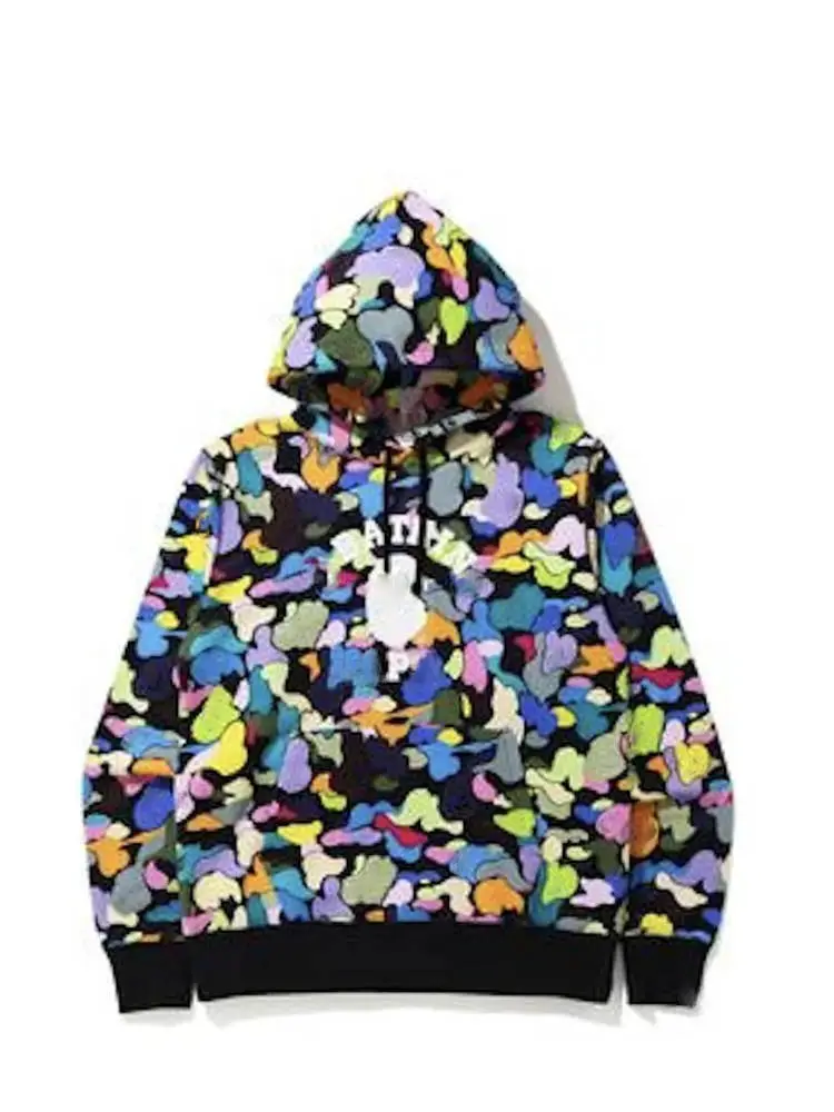 Mzc Shark Color candy camouflage monkey head print pullover hoodie for couples