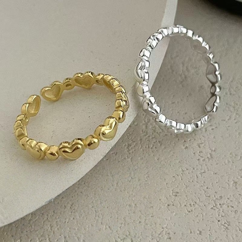 New Japanese and Korean New Niche Love Ring Women's Simple Ins Heart-to-Heart Stacked Wear All-Match Girl's Opening Ring