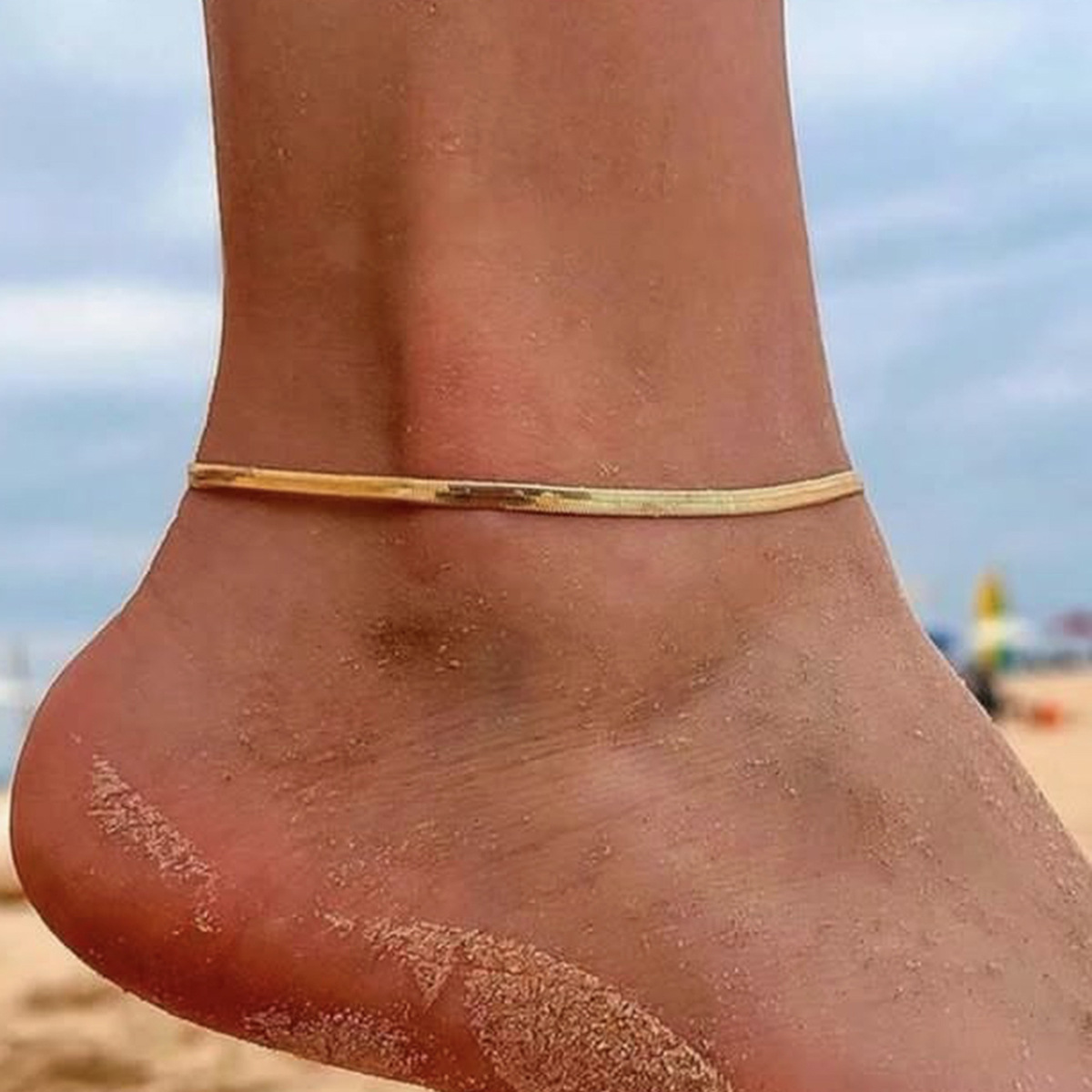 European and American Fashion Popular Stainless Steel Simple Style Single Piece Chain Anklet Personalized Hip-Hop Beach Vacation Snake Bone Anklet