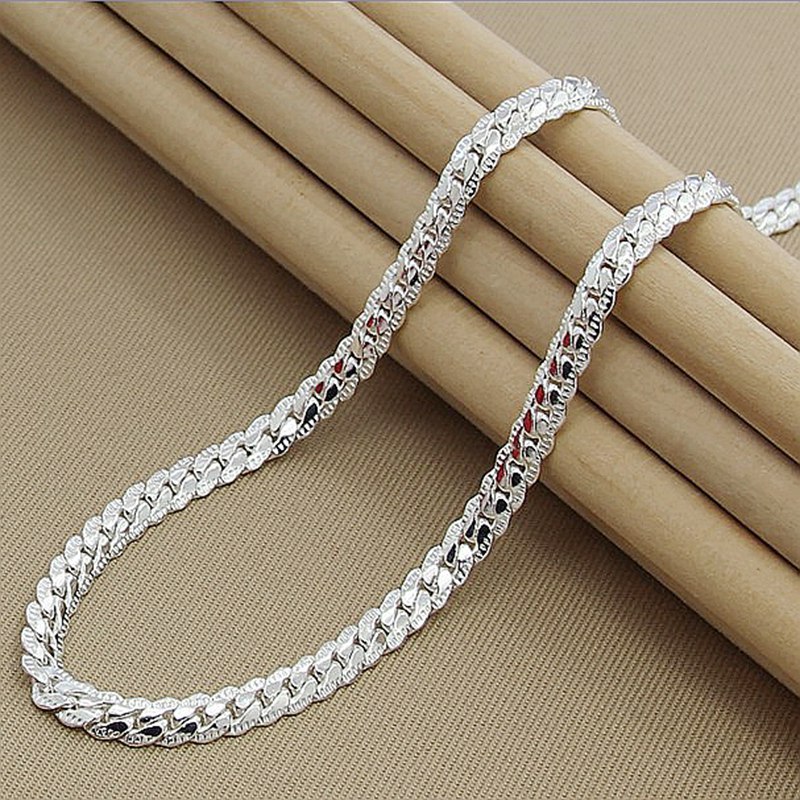 16-24 inch WSH wholesale European and American jewelry fashion plating 925 silver 5mm side necklace wholesale Cuban chain
