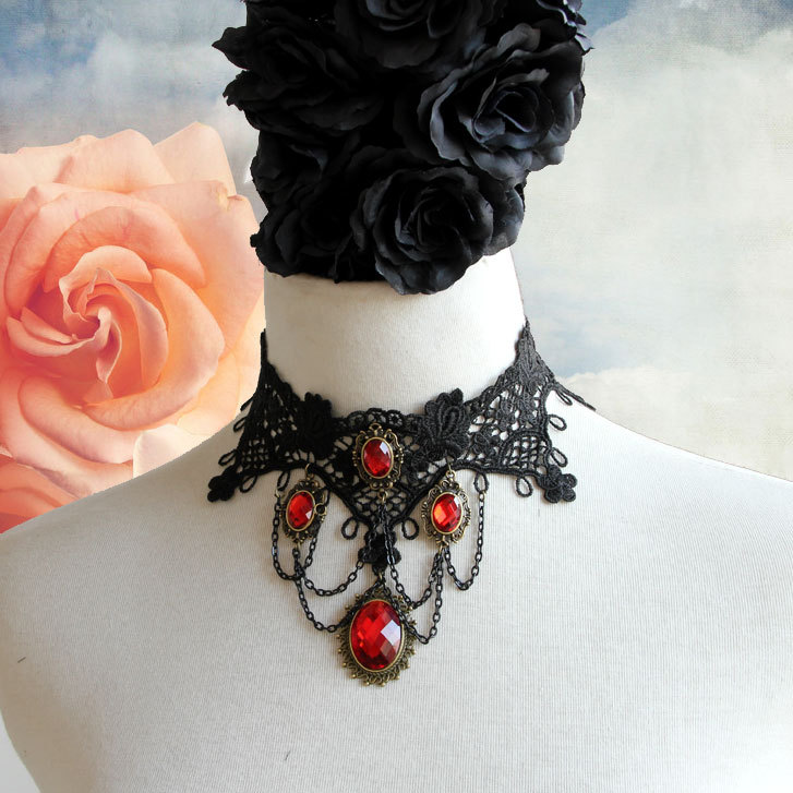 European and American retro vampire lace jewelry exaggerated necklace punk foreign trade tassel necklace wholesale JL-106