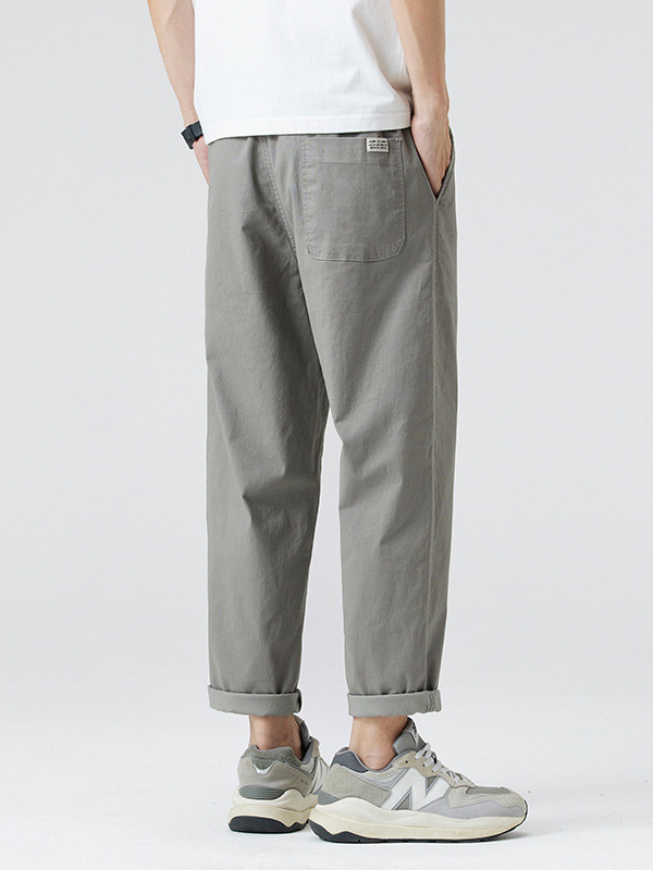 Mingge | 2025 New Summer Loose Straight Nine-Point Pants for Men Solid Color Simple Versatile Elastic Waist Casual Pants