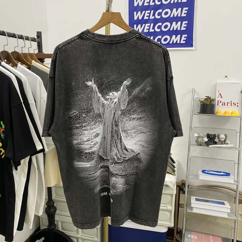 American High Street Retro Letter and Character Print Tee Complexcon Exhibition Limited Edition Distressed Short-Sleeve T-Shirt for Men