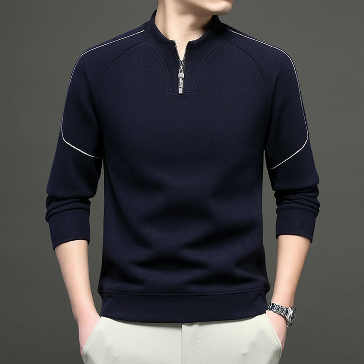 Spring New Style Half-Zip Sweatshirt with Spliced Design, Men's Long-Sleeve T-Shirt, Solid Color Versatile Wholesale Men's Base Layer Sweatshirt