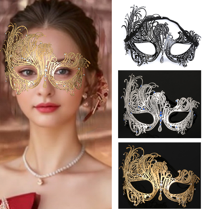 Masquerade Cosplay Phoenix Metal Diamond Iron Mask Party Half Face Halloween Mask Adult