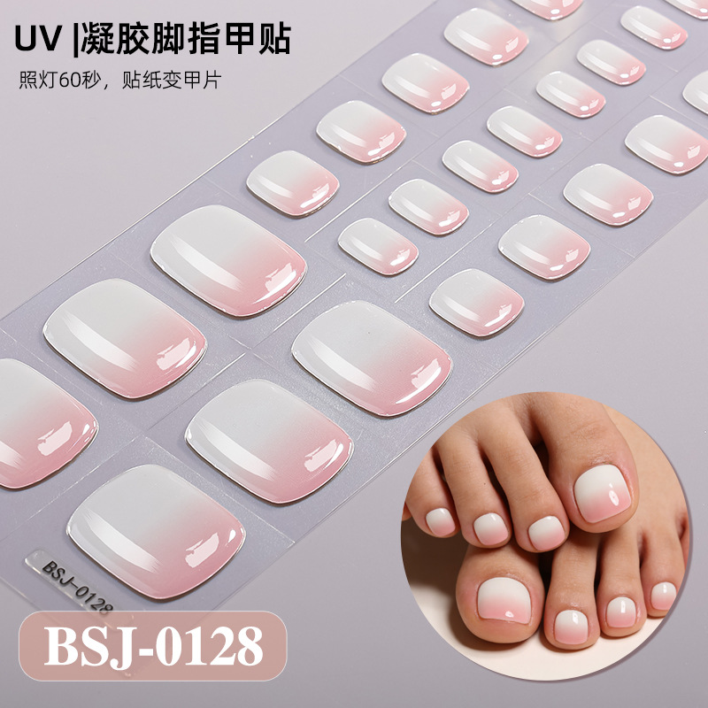 Zhengxiang Cross-Border New Gradient French Semi-Cured Gel Nail Stickers with Glitter, Semi-Transparent, Brightening Toenail Uv Nail Stickers