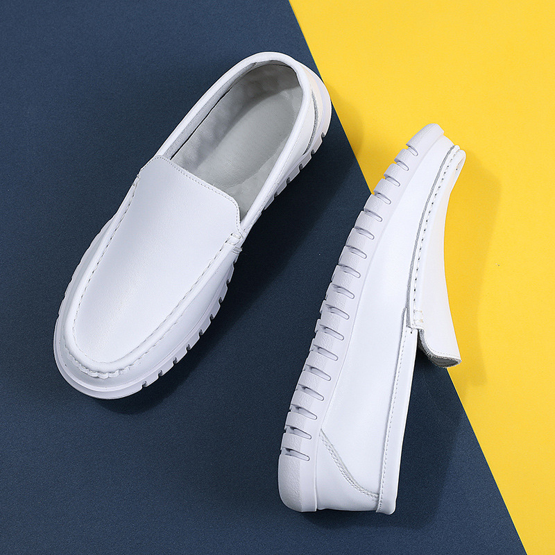 in stock nurse shoes flat non-slip breathable soft bottom deodorant leather pedal autumn doctor shoes custom cross-border wholesale