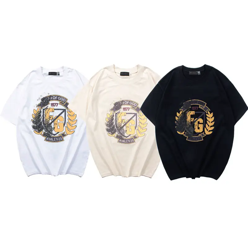 Fog Fear of God American Retro Washed Distressed Ripped Wheat Ear Short-Sleeved Summer Trendy Short-Sleeved T-Shirt for Men