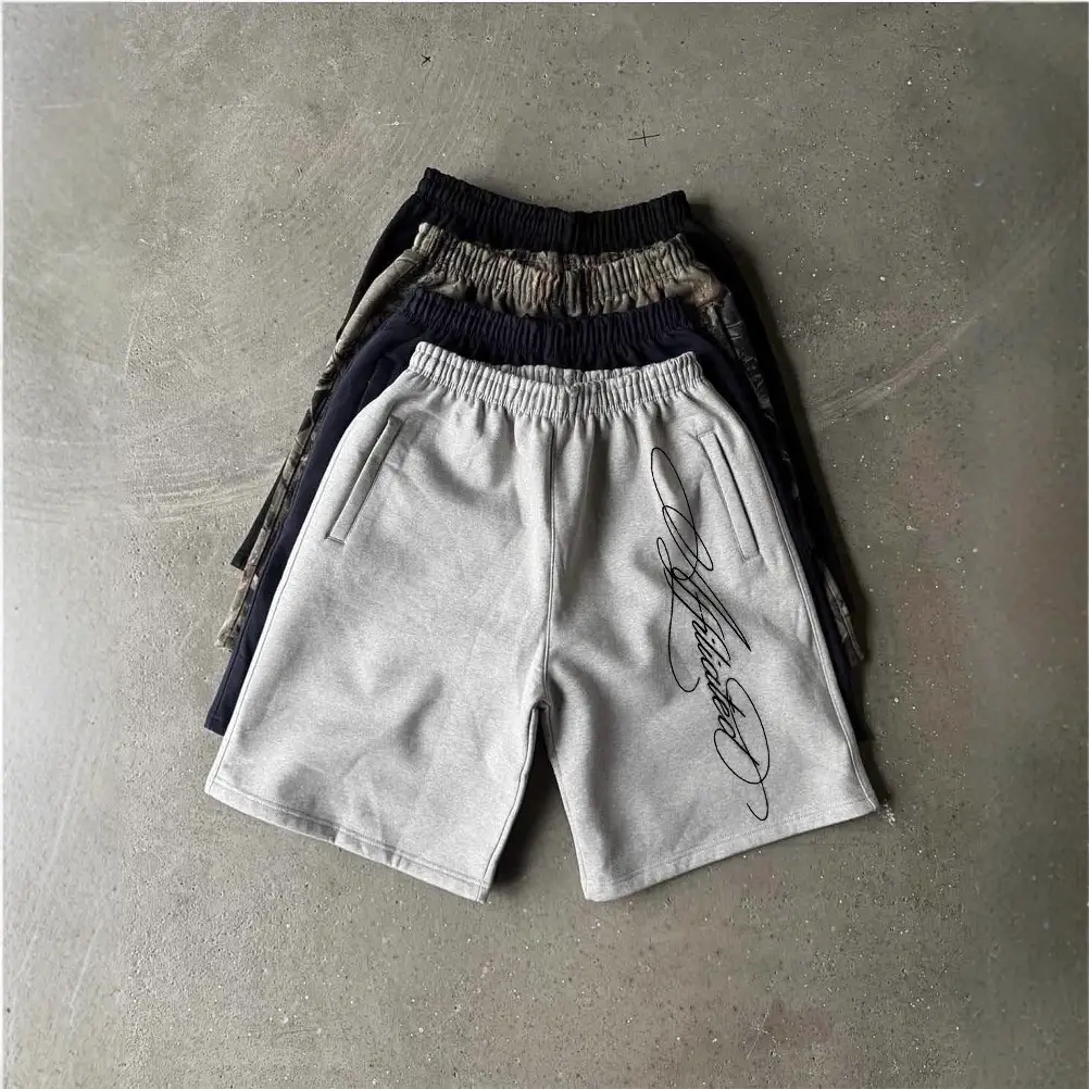Cross-Border Manufacturer Direct Sales American Retro Washed Trendy Pattern Casual Shorts Loose Street Style Straight Pants for Men
