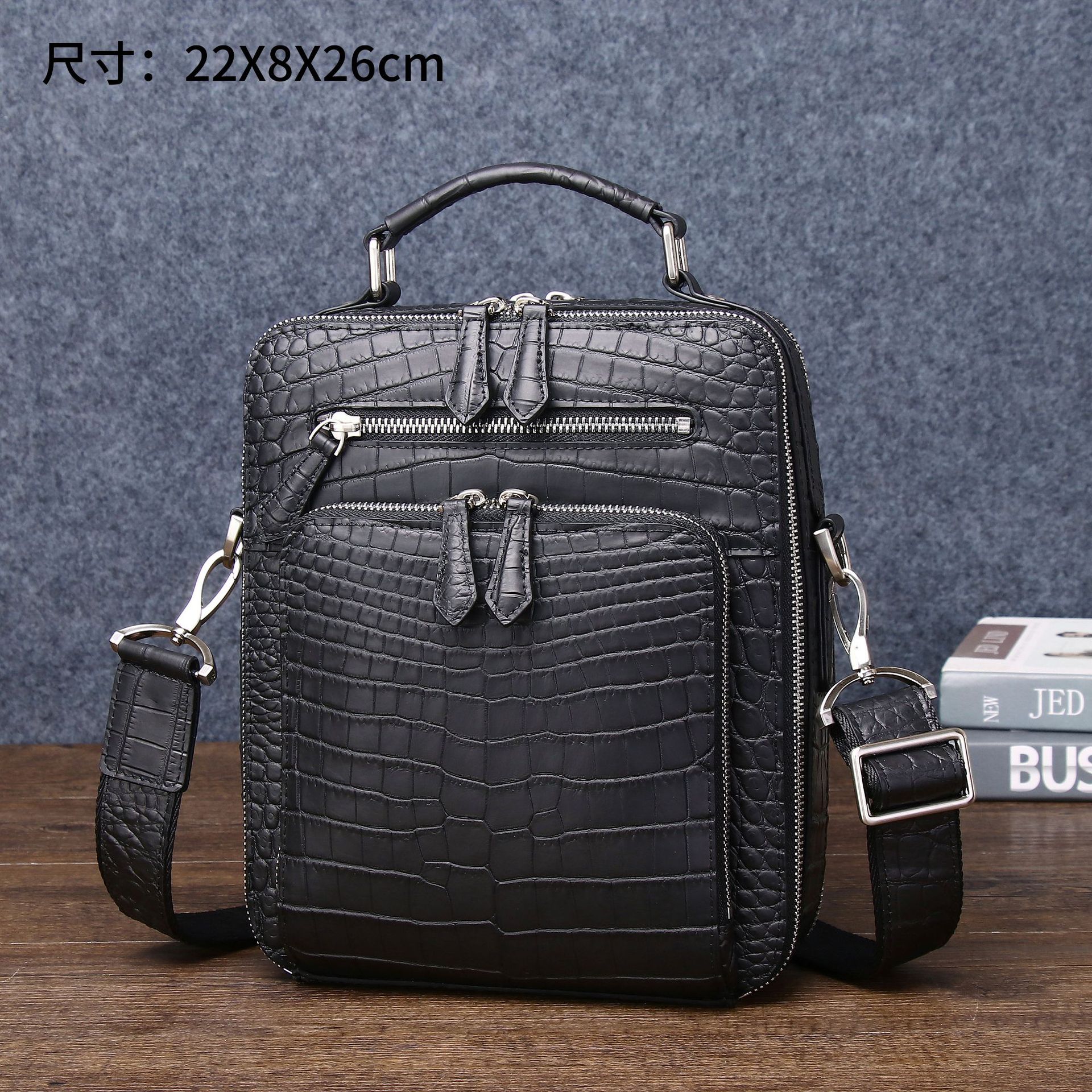 New Matte Crocodile Belly Pattern Men's Shoulder Crossbody Bag, Fashionable Box Bag, Matte High-End Men's Bag, Factory Wholesale