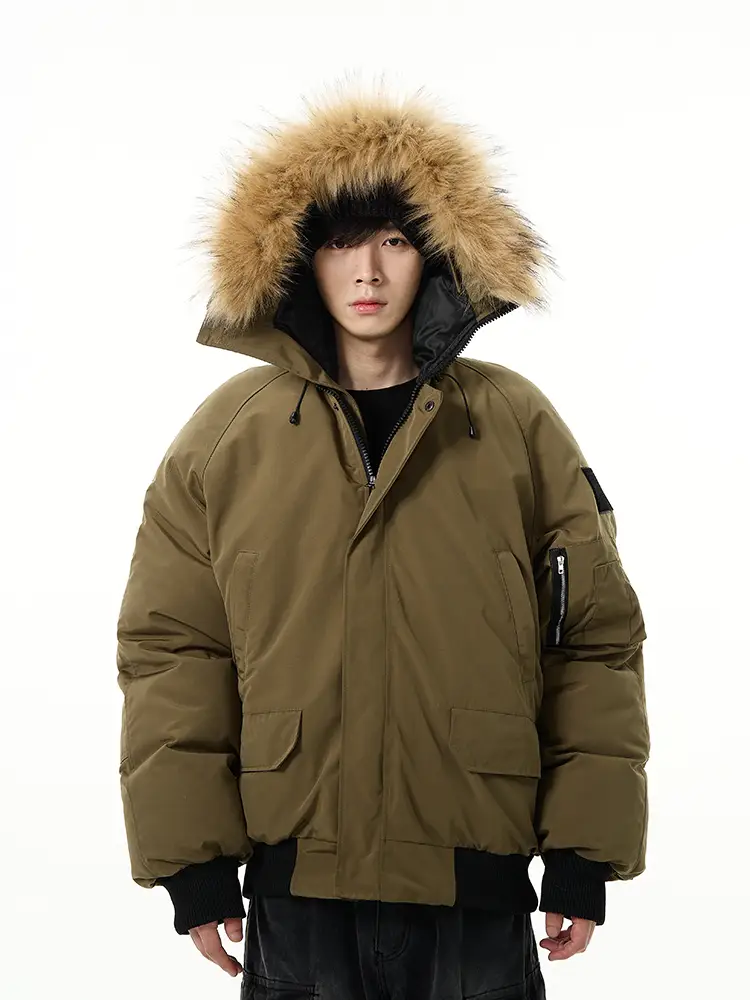 Weilang store winter thick American style cotton work jacket men's big leather collar style wins the trend of couple jackets