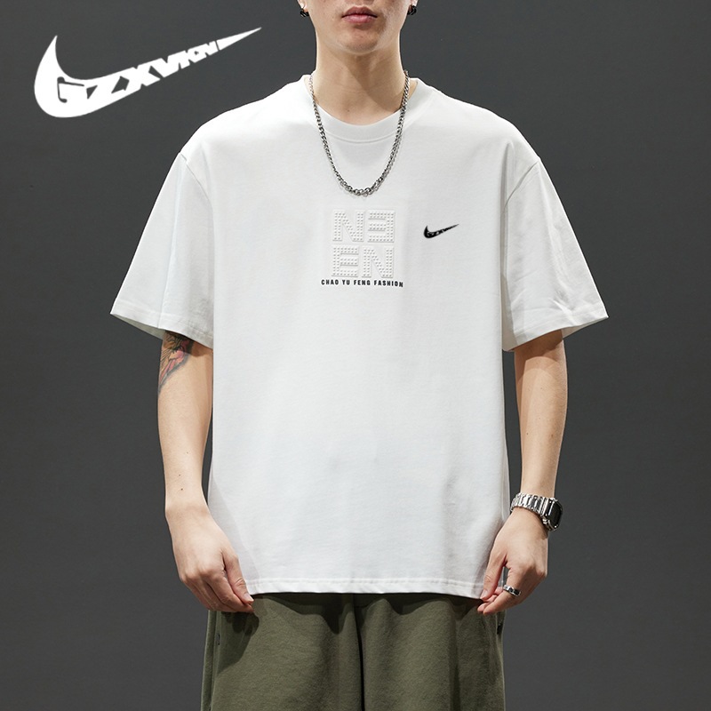 Men's 2024 Summer High-Quality Dropped Shoulder Sleeve Pure Cotton T-Shirt Men's Couple Trendy Brand Sports Short-Sleeved T-Shirt Tops for Women