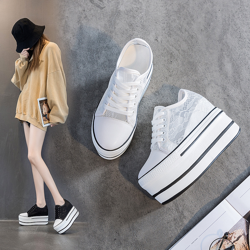 Women's Shoes Spring/Summer New 2026 Platform Lace Hollow Breathable Height-Increasing Single Shoes Korean Style Trendy and Easy to Match