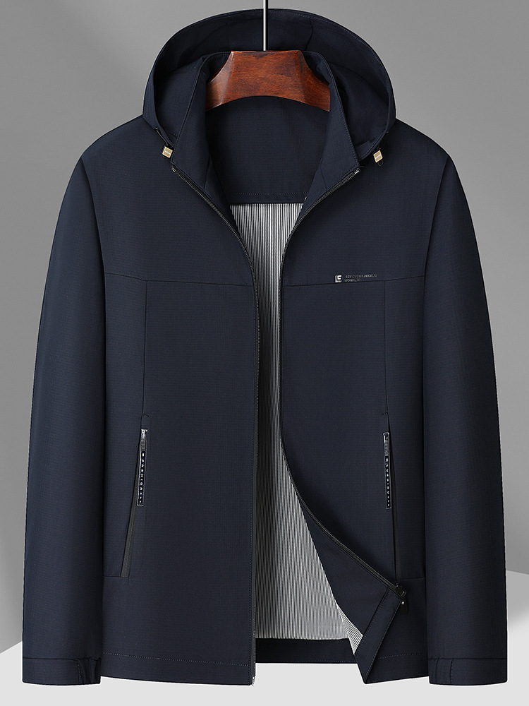 Light Business Men's Hooded Jacket Autum Pure Color No-Iron Anti-Wrinkle Versatile Top Middle-Aged Casual Jacket Men 2412