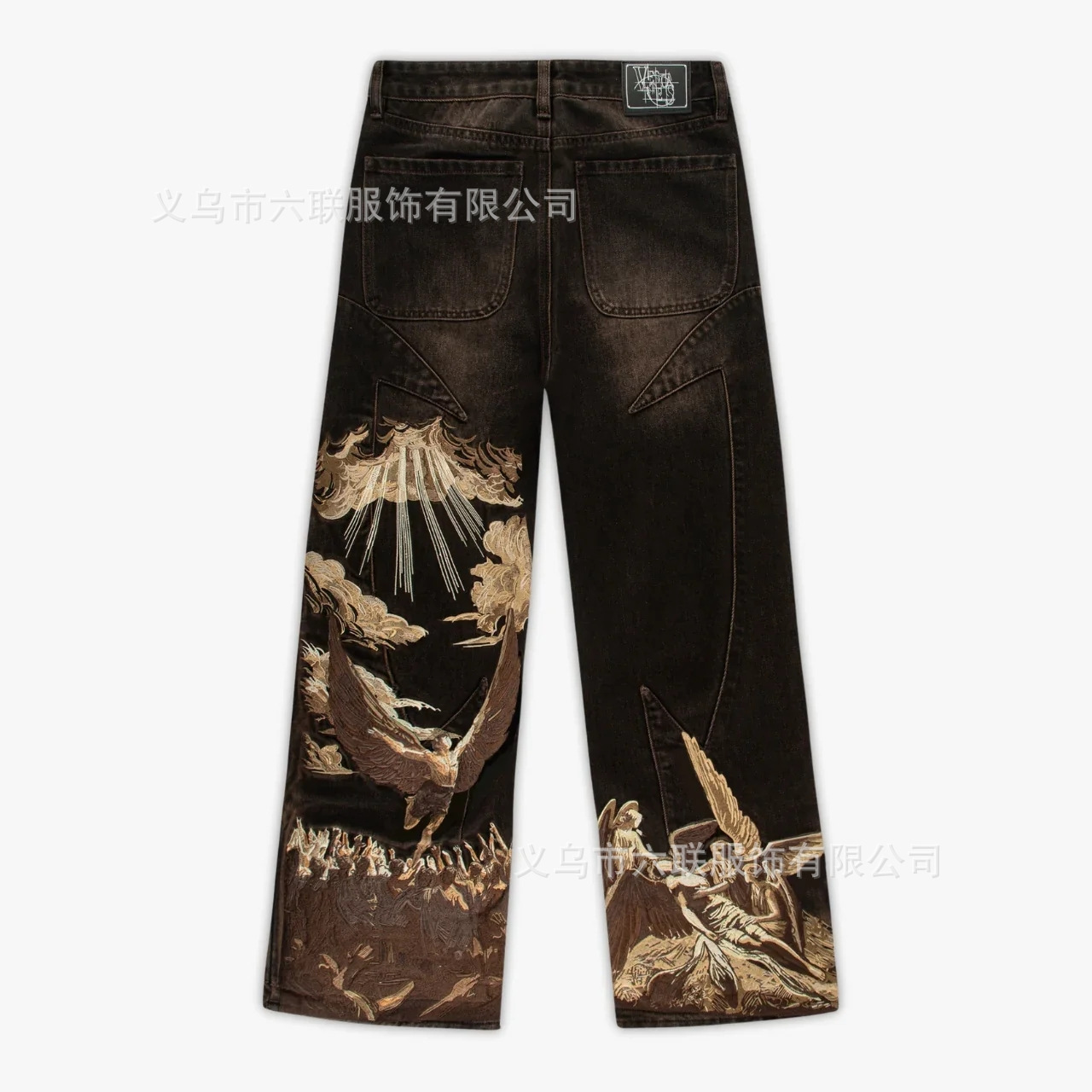 Cross-Border European and American Trendy Brand Angel Embroidered Jeans for Men and Women, Y2K Splicing Niche Design Straight Pants Trendy QC-foto från 1688 på Qualit.ly