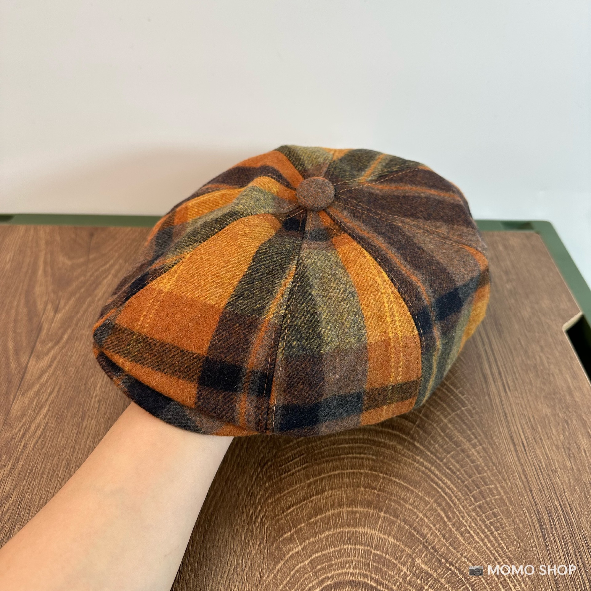 British Retro Contrast Color Plaid Newsboy Hat Women's Autumn and Winter Warm Elegant Duck Cap Internet Trendy Wool Octagonal Hat
