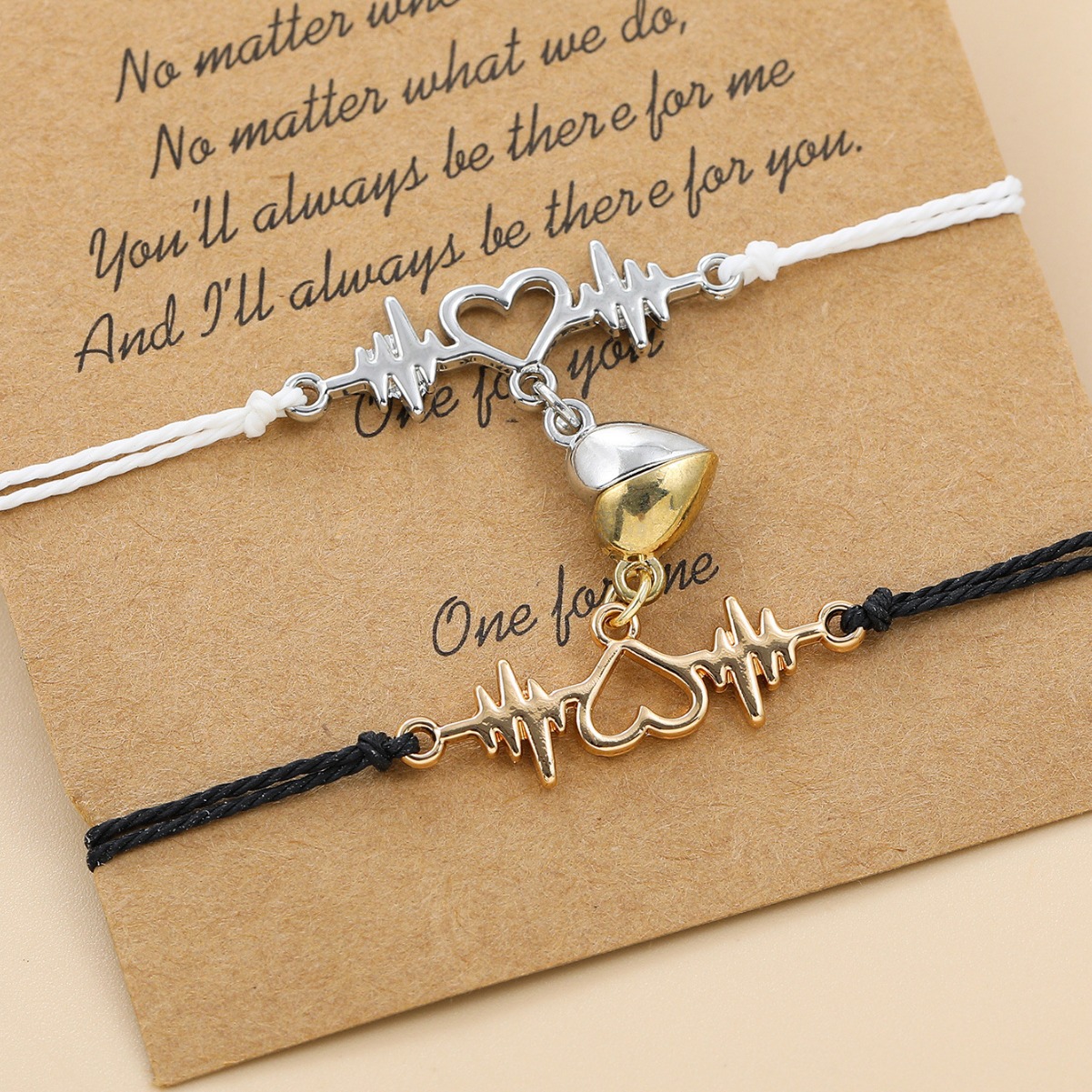 European and American Cross-Border Magnet Electrocardiogram Couple Bestie Bracelet Set Black and White Braided Love Magnet Magnet Hand Rope