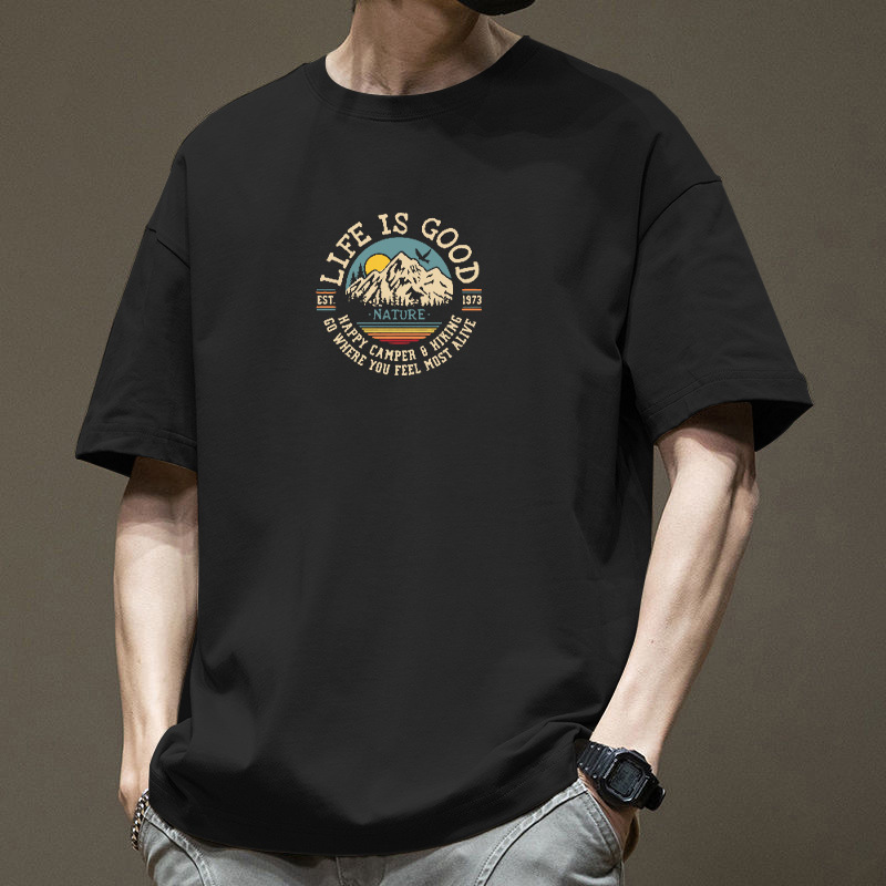 Trendy Loose Pure Cotton Short-Sleeve T-Shirt for Men, Summer American Street Hip-Hop 2025 New Hong Kong Style Half-Sleeve T-Shirt