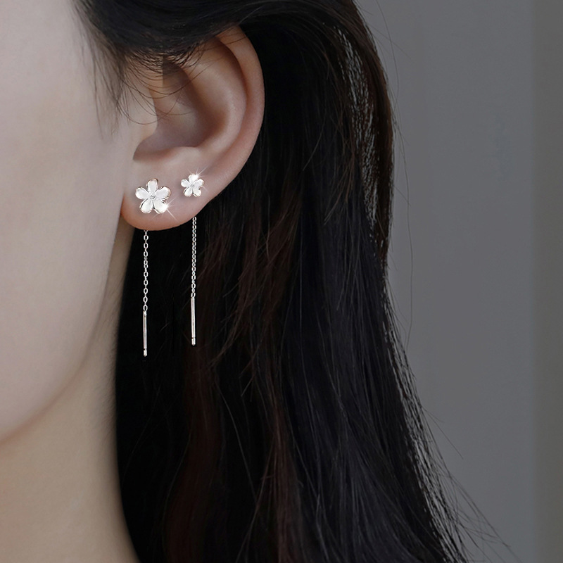 Gardenia Ear Line High-grade Long Camellia Zircon Ear Chain Super Immortal Elegant Frosted Flower Tassel Earrings Women