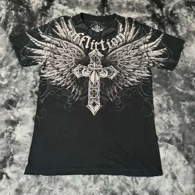 2024 cross-border Europe and the United States new T-shirt cross wings before and after printing round neck short sleeve factory direct selling hot