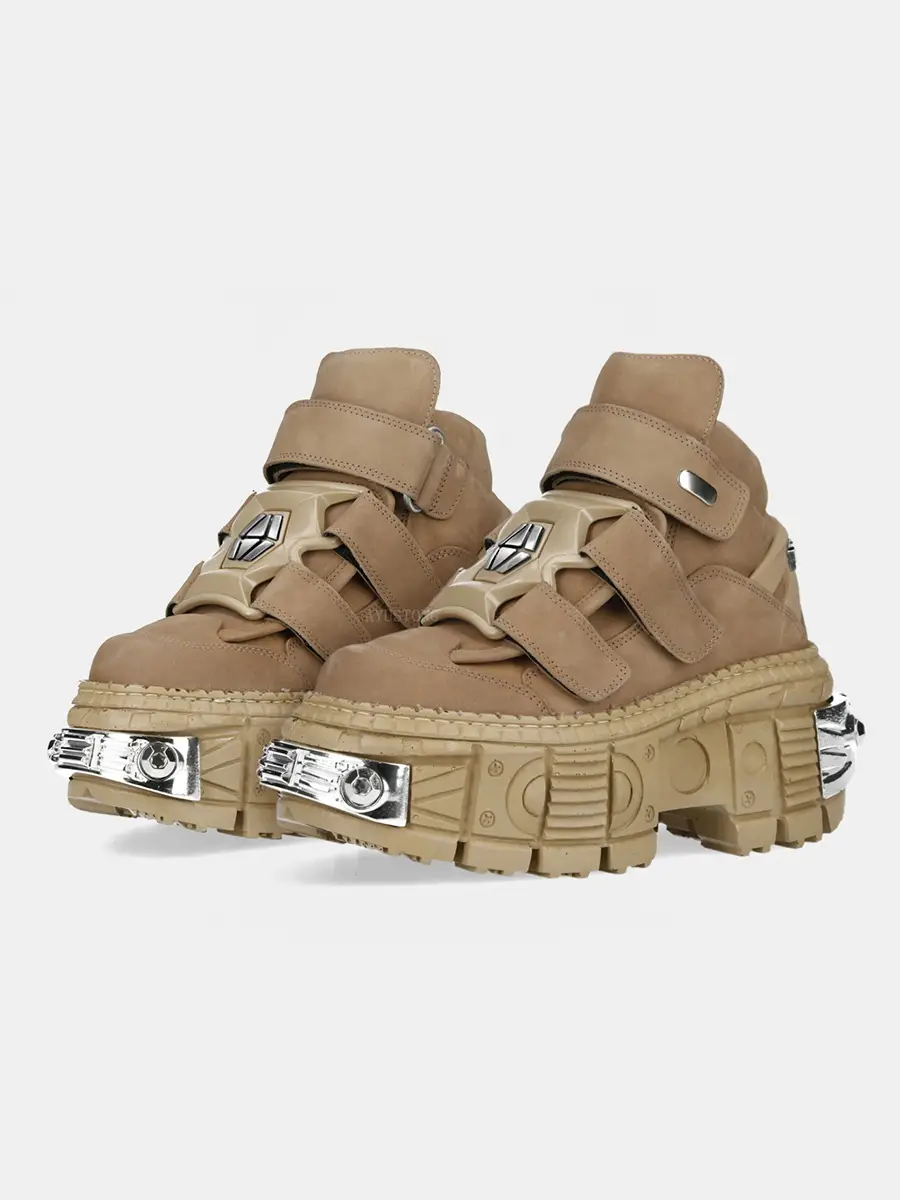 Spanish Trendy Platform Shoes, Rock Biker Street Style Platform Shoes, Unisex Height-Increasing Punk Style Metal High-Top Shoes