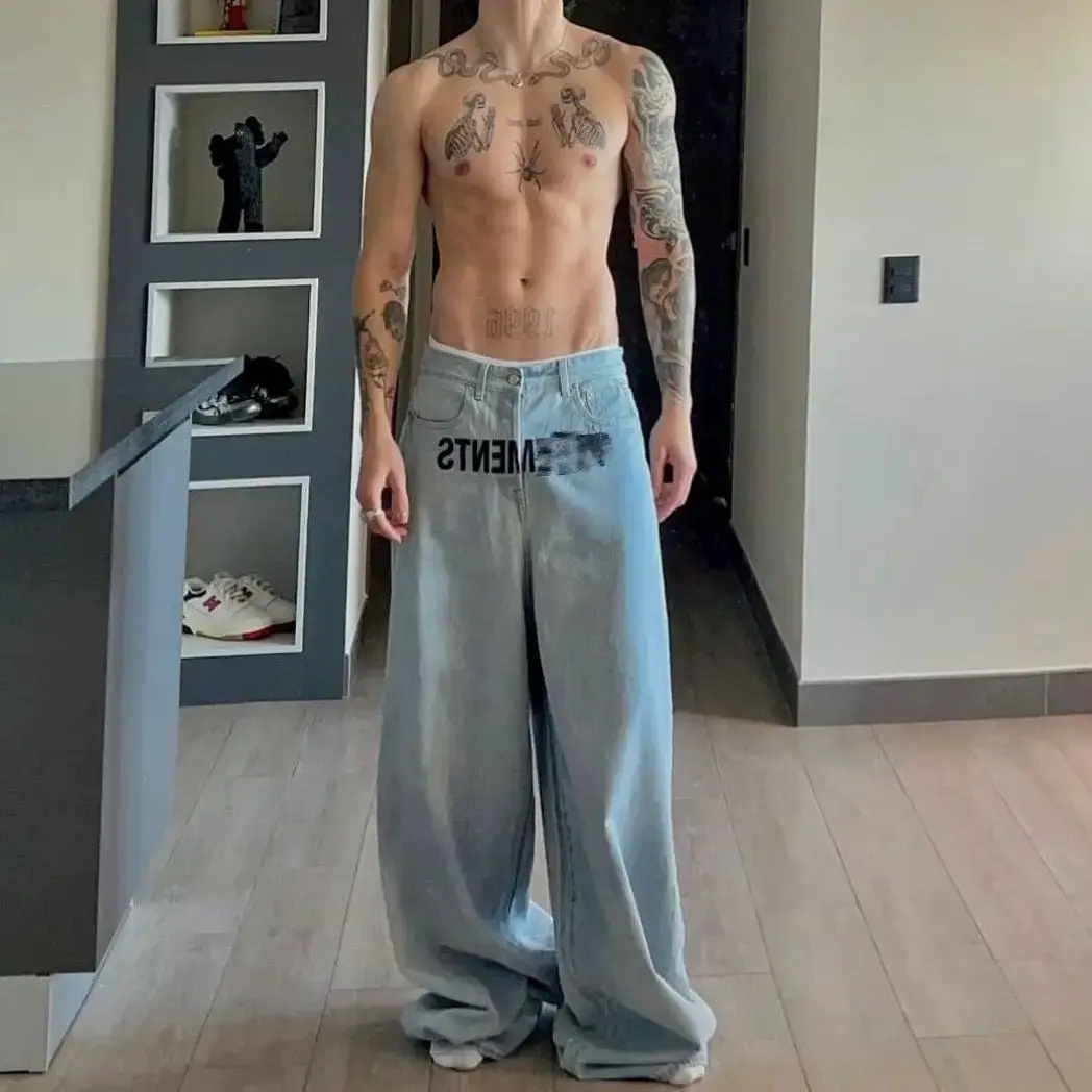 Vetements Washed Blue Loose Fit Baggy Wide-Leg Jeans