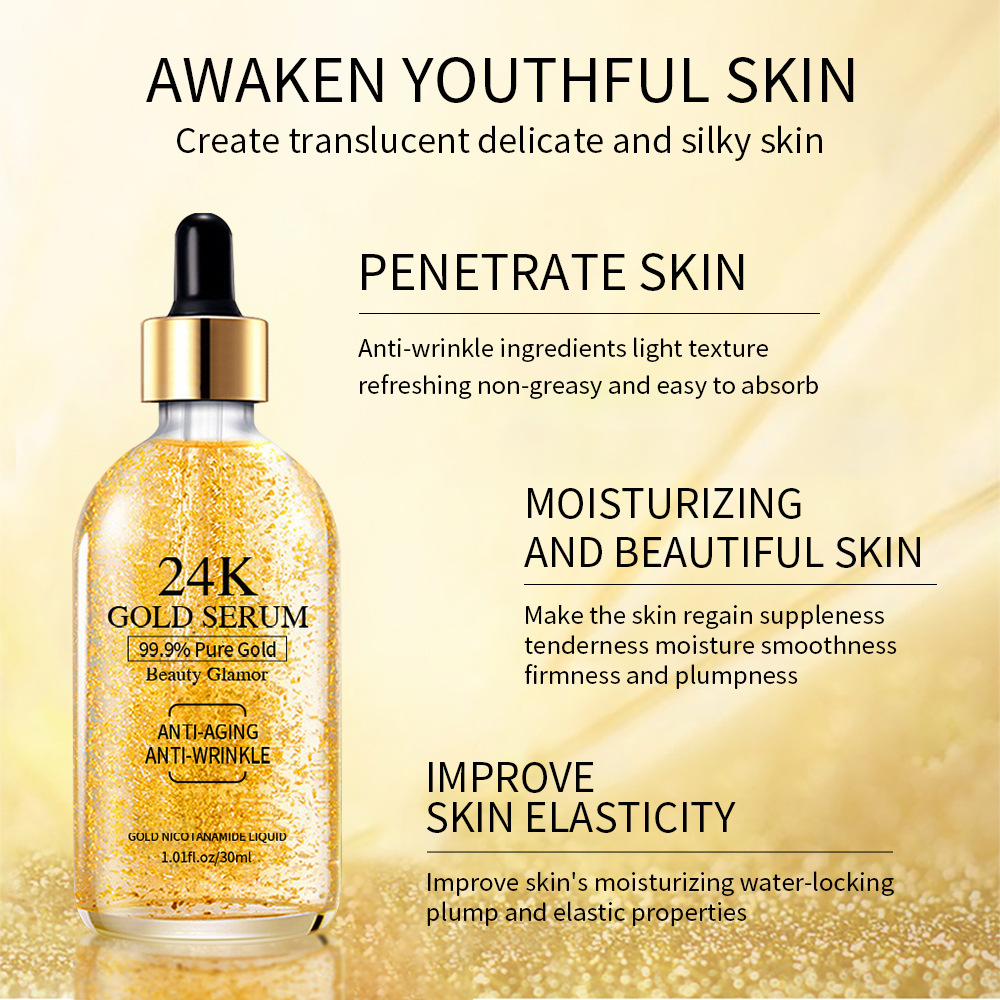Cross-Border Full English 24K Gold Nicotinamide Essence 24K Gold Essence Hydrating Moisturizing Essence