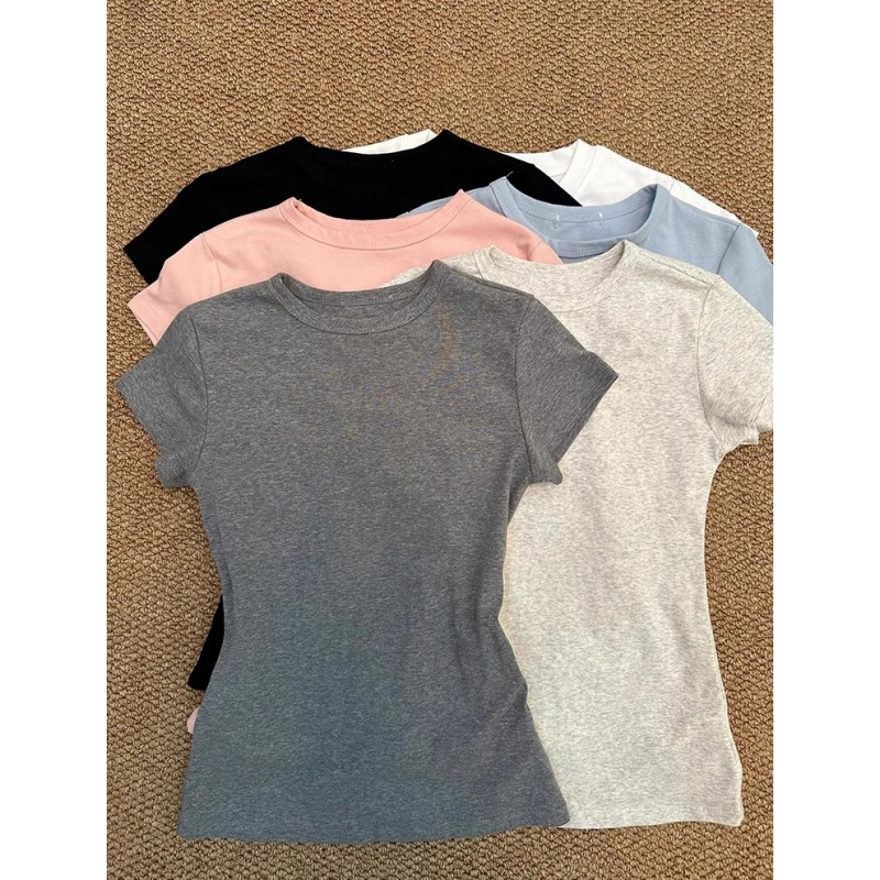 One-Piece Drop-Shipping Short-Sleeved Women's Summer Slim-Fit Hot Girl Base Layer Slimming Top Round Neck Gray T-Shirt