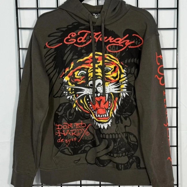 y*2*k Gothic Hoodie Ed Hardy Gray Los Angeles Tiger Street
