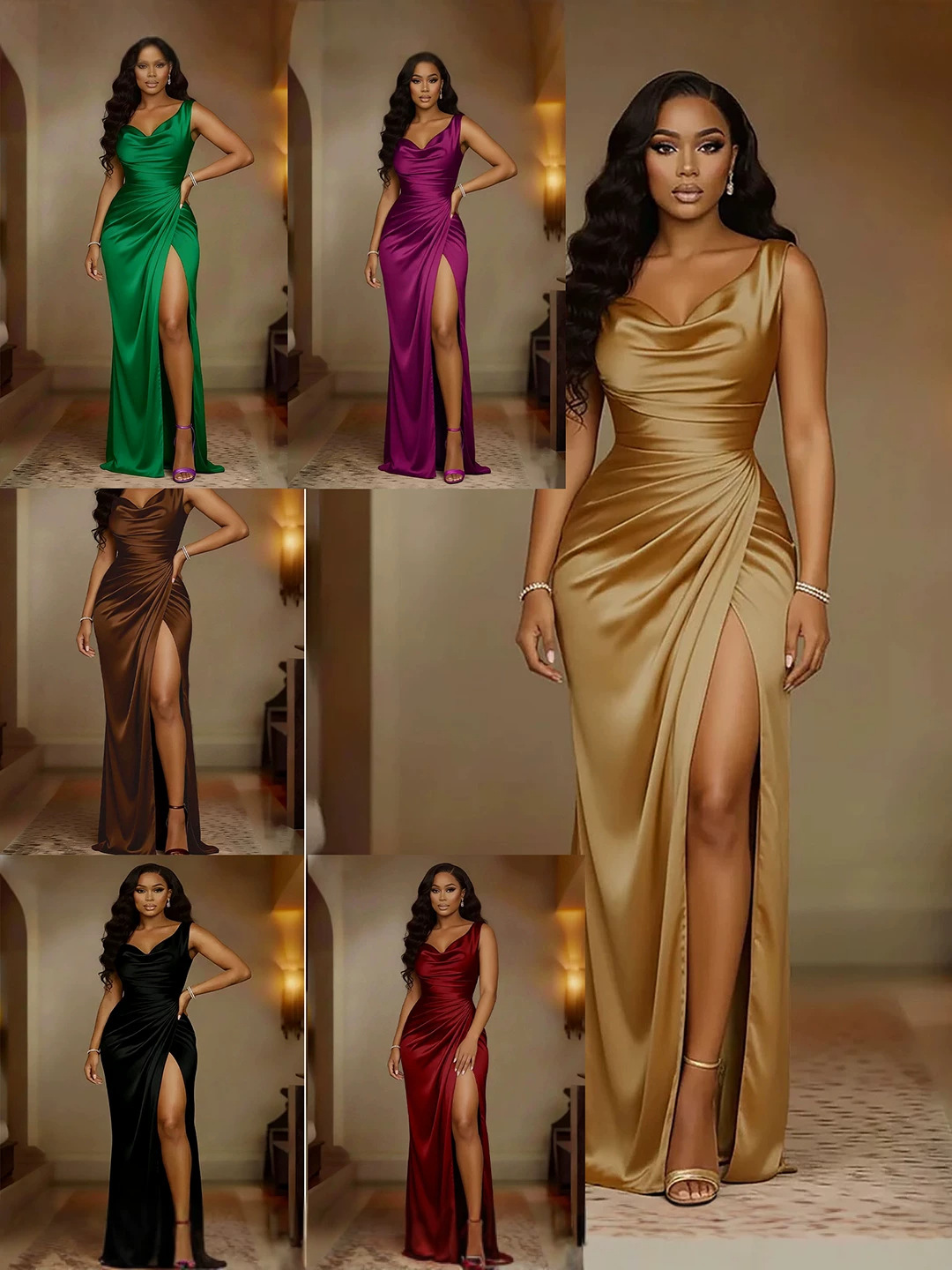 Amazon's New European and American Summer Style Sleeveless Dress with Slit at the Hem, Solid Color, Slim Fit, Fashionable and Elegant Party Dress