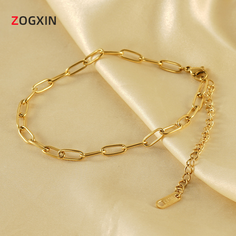 Cross-border Europe and the United States INS style new stainless steel plated 18K paper clip anklet women's fashion simple all-match anklet jewelry