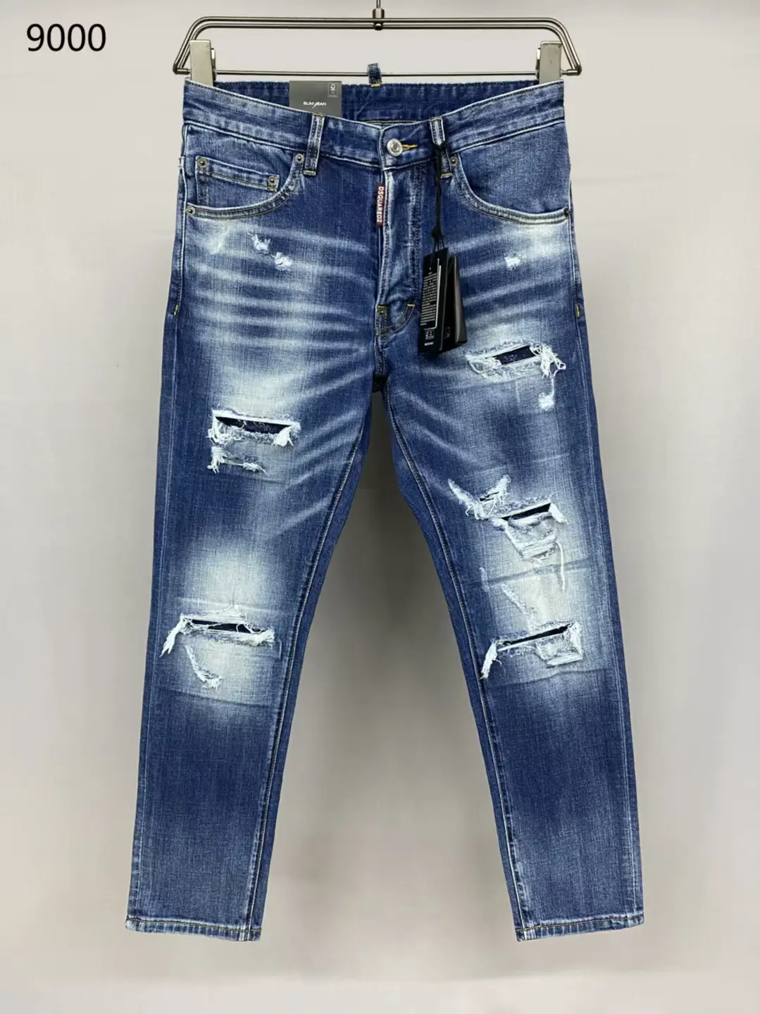 2025 Spring/Summer New arrival D2 Trendy Men's Washed Distressed Patched Vintage silm Small Straight Blue Denim Men