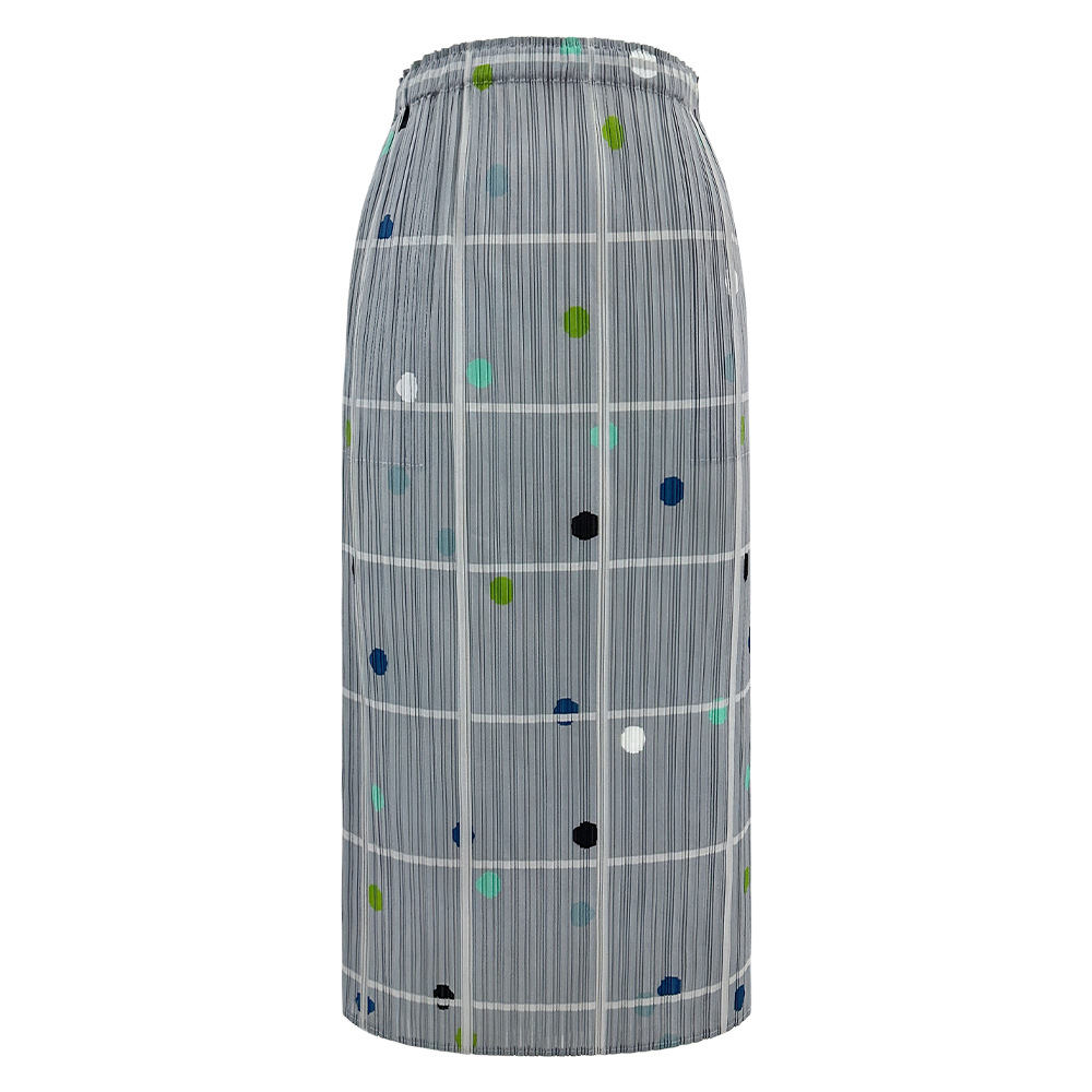 2026 New Style Miyake Pleated Skirt for Women, Plaid Polka Dot Print, Mid-Length Straight Skirt, Versatile A-Line Skirt for Spring and Summer