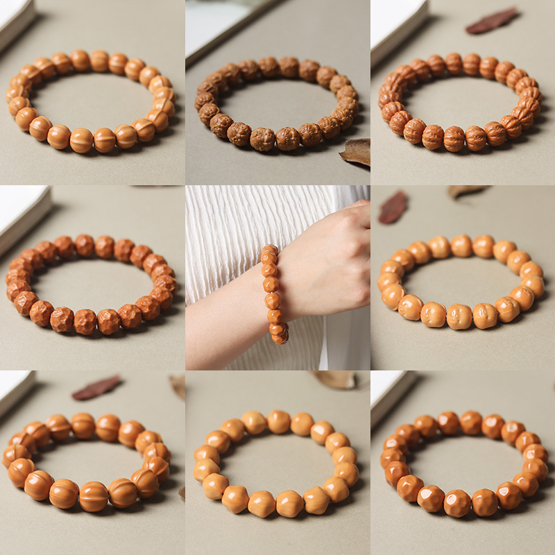 Natural Longyan Monkey Head Walnut Carving Light Bead Handstring Accessories Bracelet Buddha Bead Rosary Handheld Graduation Gift