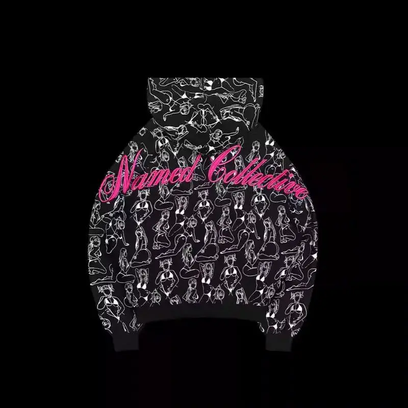 Europe and the United States new cartoon printing loose tops men and women with the same dark Harajuku Y2K embroidery pullover hooded sweatshirt
