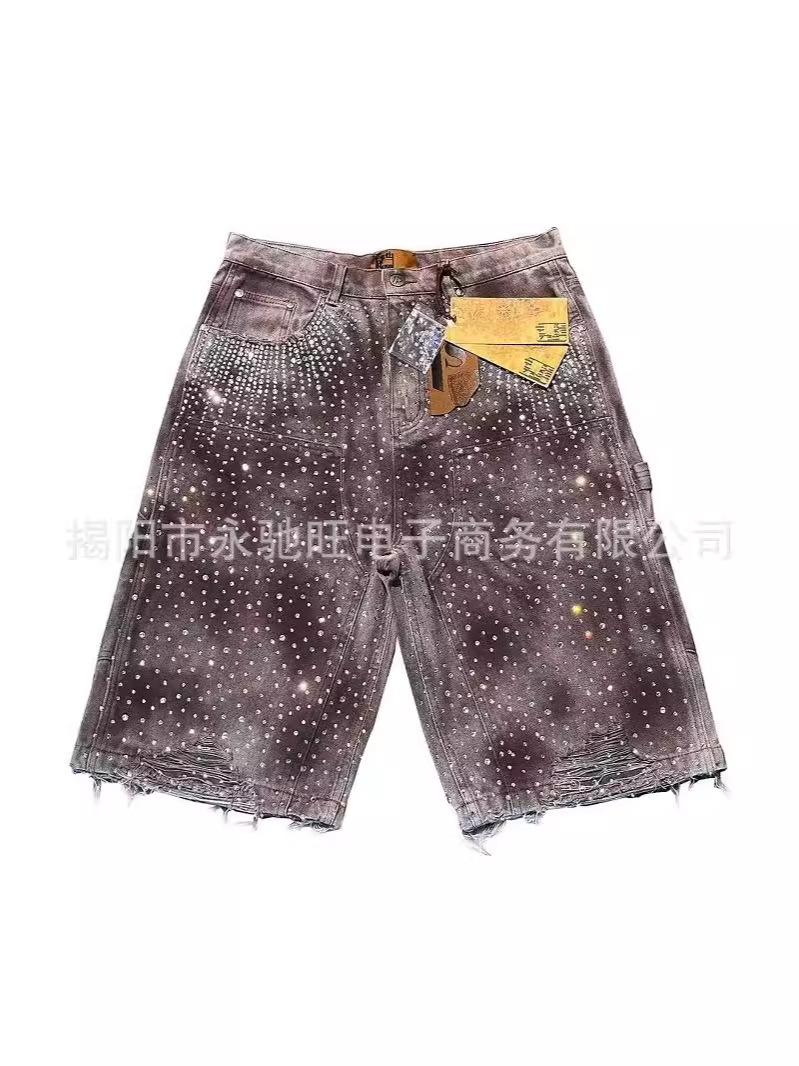 Men's and Women's Trendy Brand 2026 New Summer Ripped Frayed Denim Shorts Straight-Leg Versatile High Street Retro Shorts