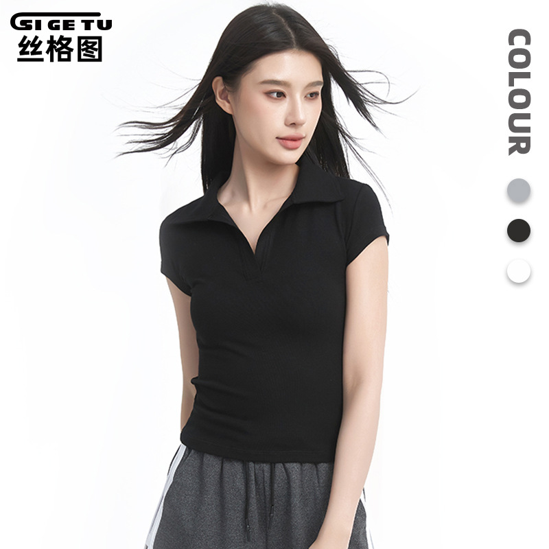 Silk Figure Cross-border New Sports T-shirt Women's Summer POLO Shirt Fitness Clothing Sweat Training Running Yoga Top