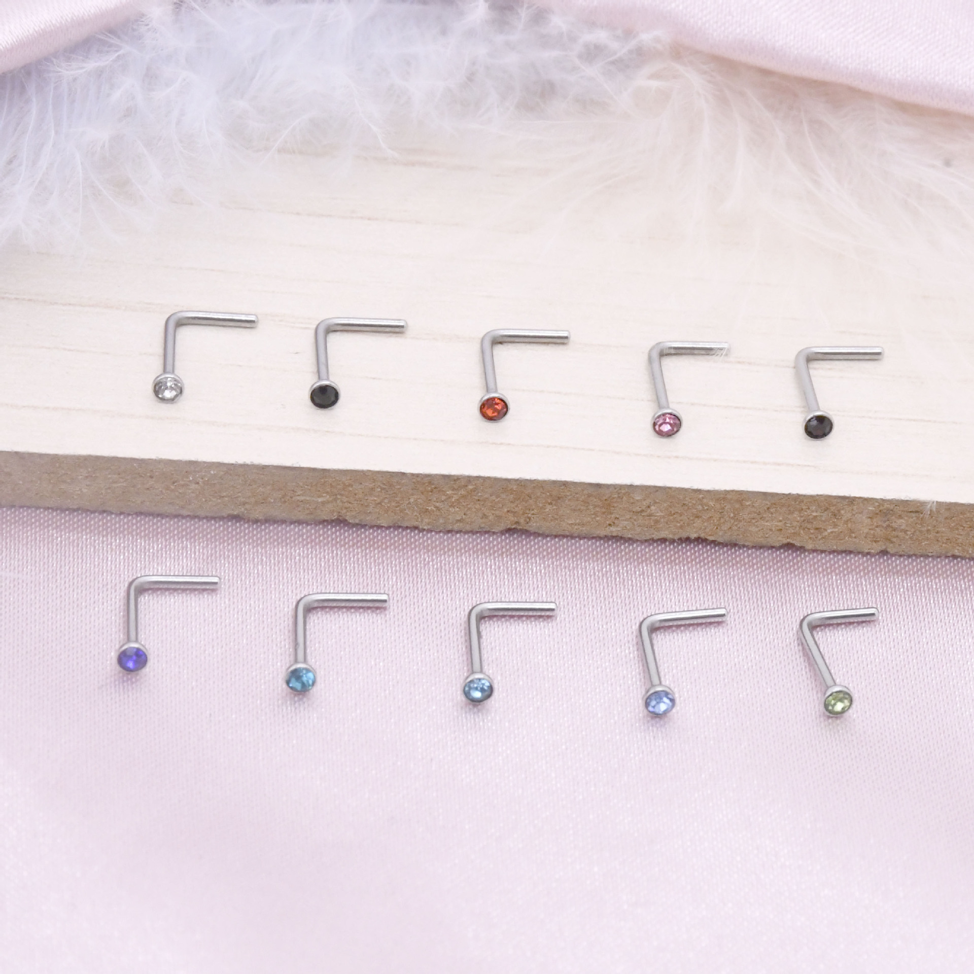 Factory Direct Sales Cross-Border 10 Pieces of Stainless Steel Nose Nails L Rod Diamond-Encrusted Various Zircon Piercing Jewelry Combination Set
