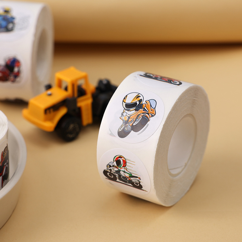 Cartoon motorcycle sticker round seal sticker sticker children cartoon boy reward sticker wholesale