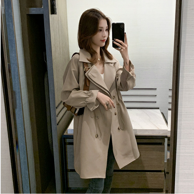 2026 New Spring and Autumn Women's Mid-Length Trench Coat, Korean Style, Elegant Loose Fit, Suit Collar, Casual Thin Jacket, Trendy