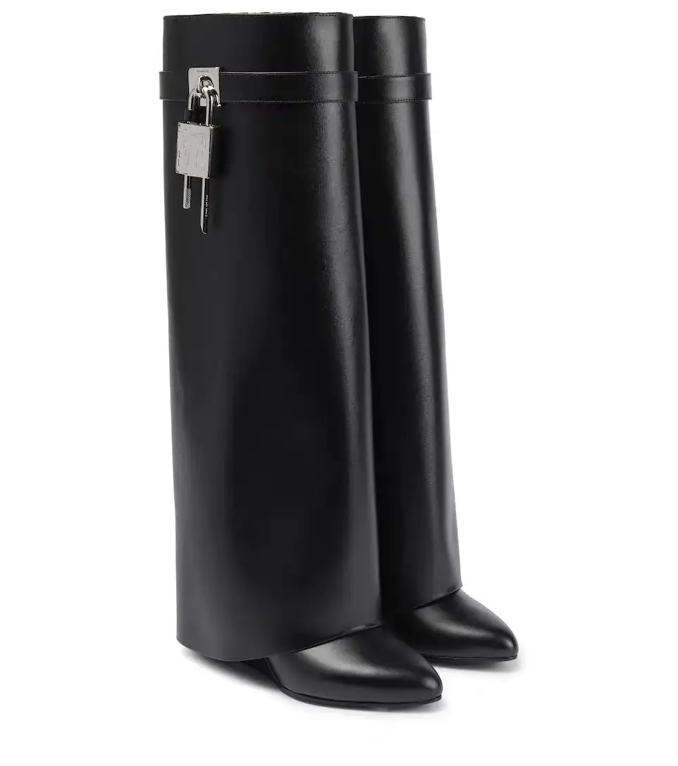 Europe and the United States runway new slope with pointed fashion metal lock head trouser tube boots fashion foreign trade large size sleeve knight boots