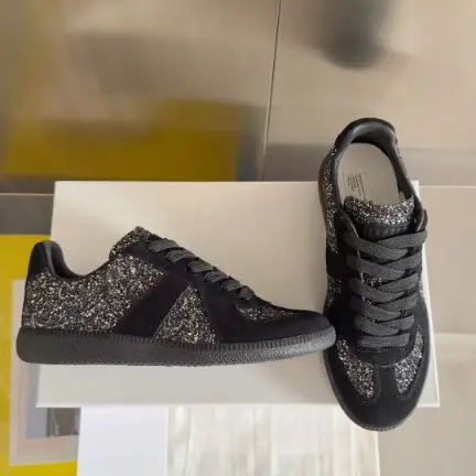 German Training Shoes Black Glitter Suede