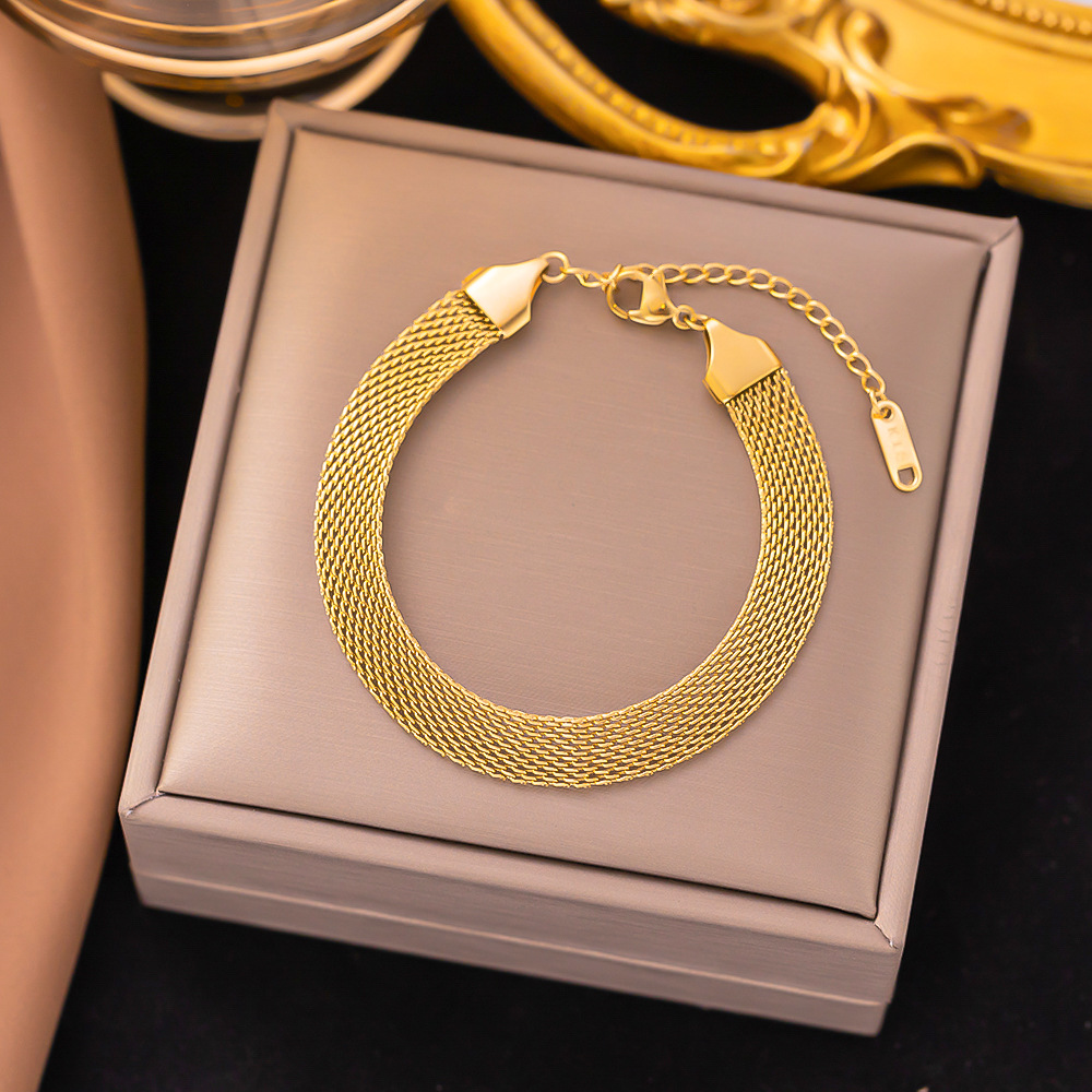European and American cross-border titanium steel non-fading wide woven mesh metal bracelet female mesh belt strap bracelet wholesale