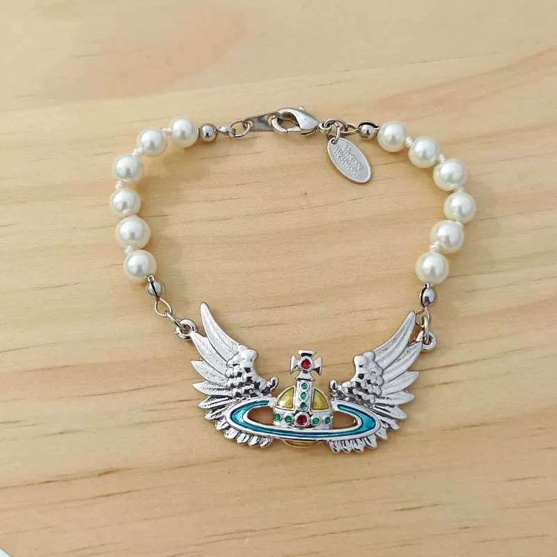 Blue Circle Yellow Ball Saturn Wings Pearl Bracelet-C8007