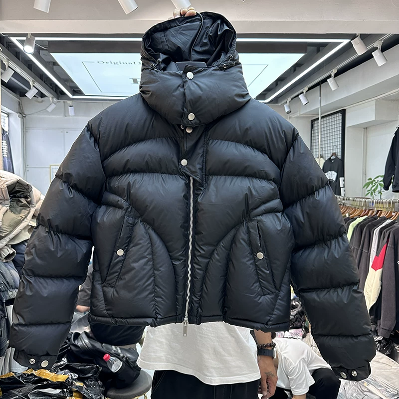 2023 Winter Functional Style Short Thickened Warm Hooded Flight Jacket Cotton Coat Unisex Solid Color Loose Outerwear Trendy